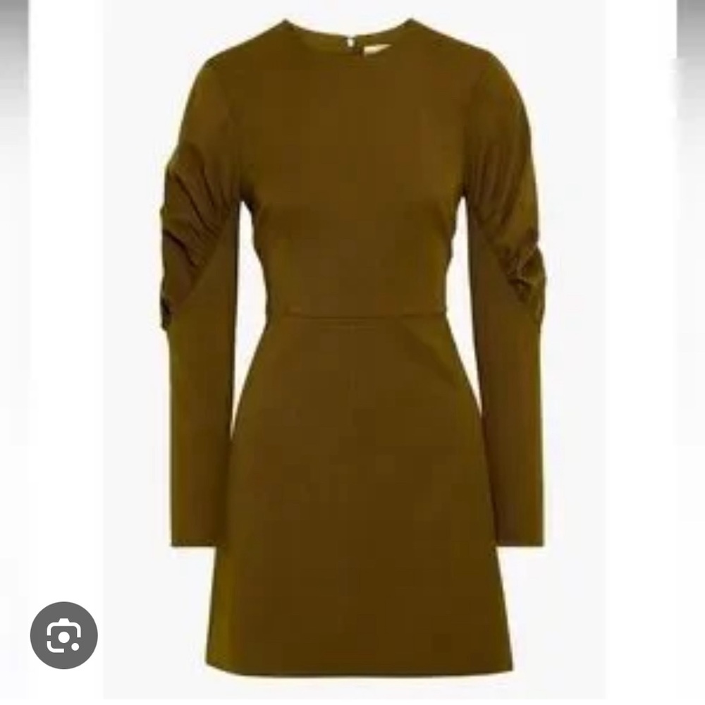 Olive green Tibi Florence puff sleeve mini dress. Size 0.